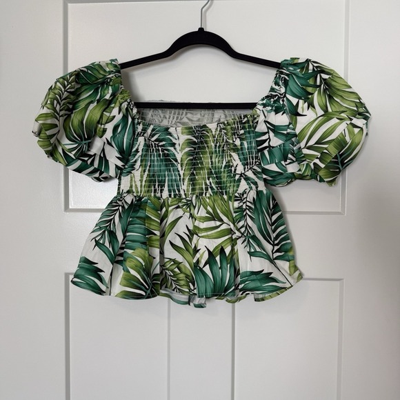 NWT Autumn Adeigbo Marine Top Green Palm Women's Size 4 Puff Sleeves MSRP $540 - Picture 8 of 8
